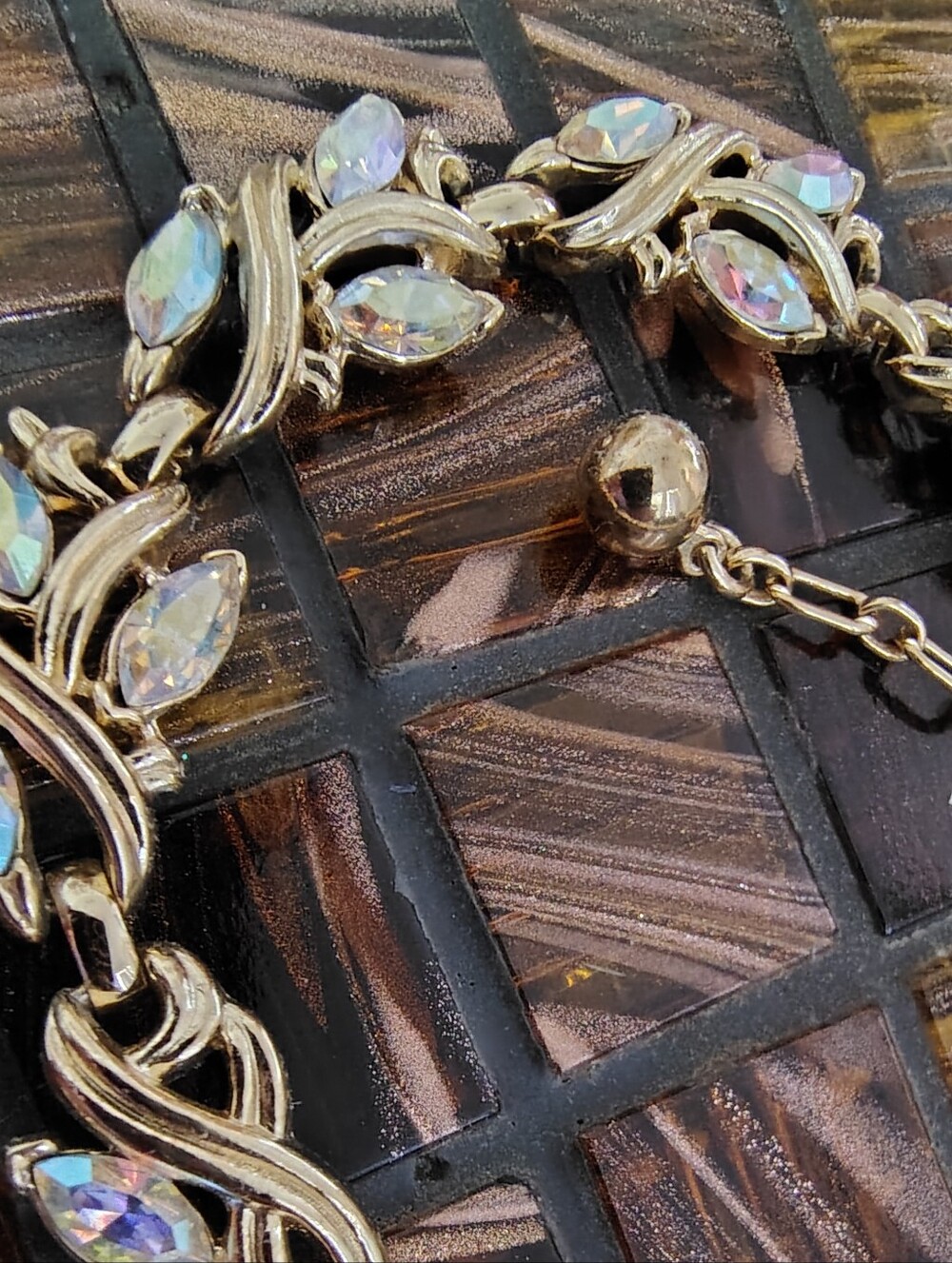 Trifari Gold Tone Choker Necklace with Iridescent Aurora Crystals - Picture 7 of 8